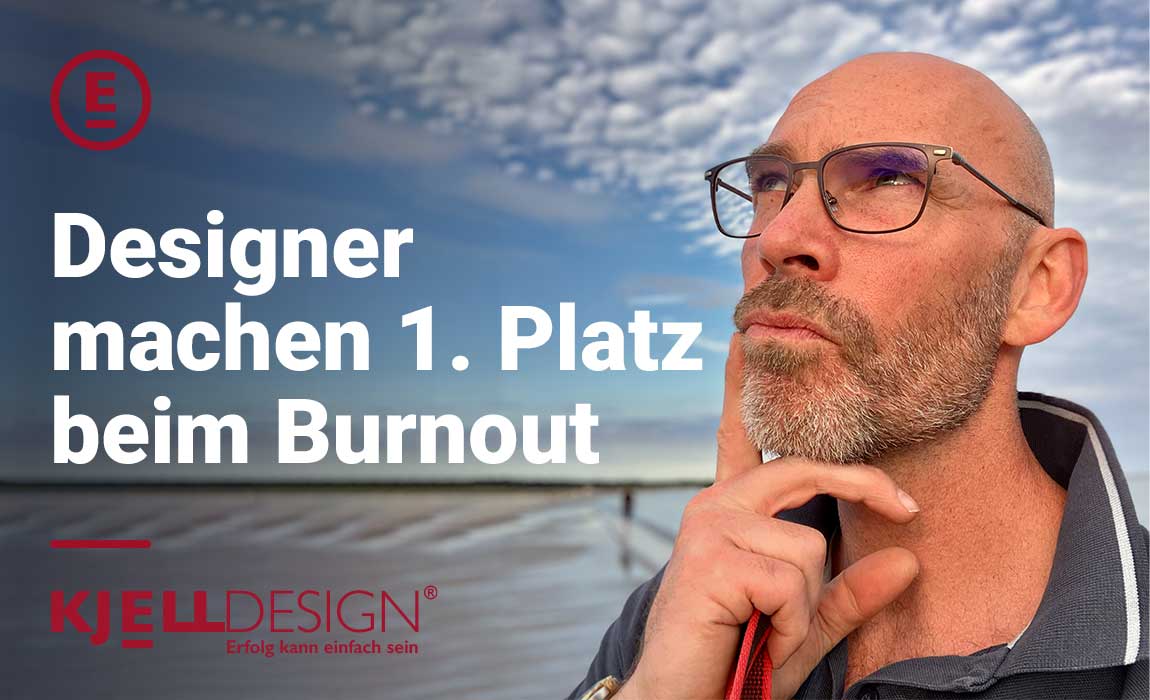 Auf dem Bild ist Kjell Peter, der Grafikdesigner und Inhaber der Hamburger Designagentur KJELLDESIGN zu sehen. Er äußert sich in dem Artikel nachdenklich über die hohe Ausfallquote von Designern durch Überforderung und anschließende, Burnout